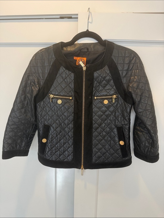 Tory Burch Jackets & Blazers - Tory Burch Black Quilted Leather Jacket with Gold Hardware
